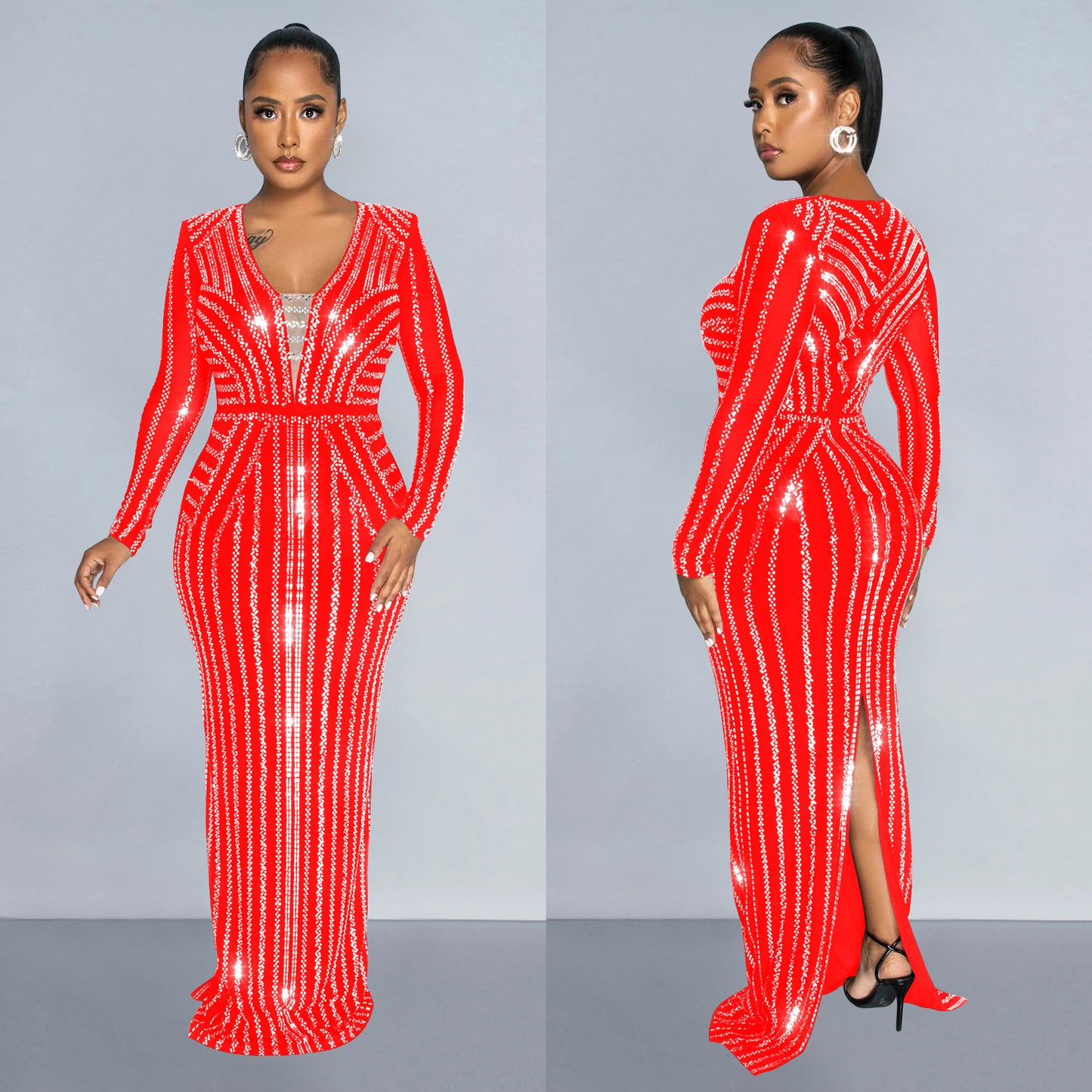 Women's Fashion Wear Solid Color Hot Drilling Long Dresses