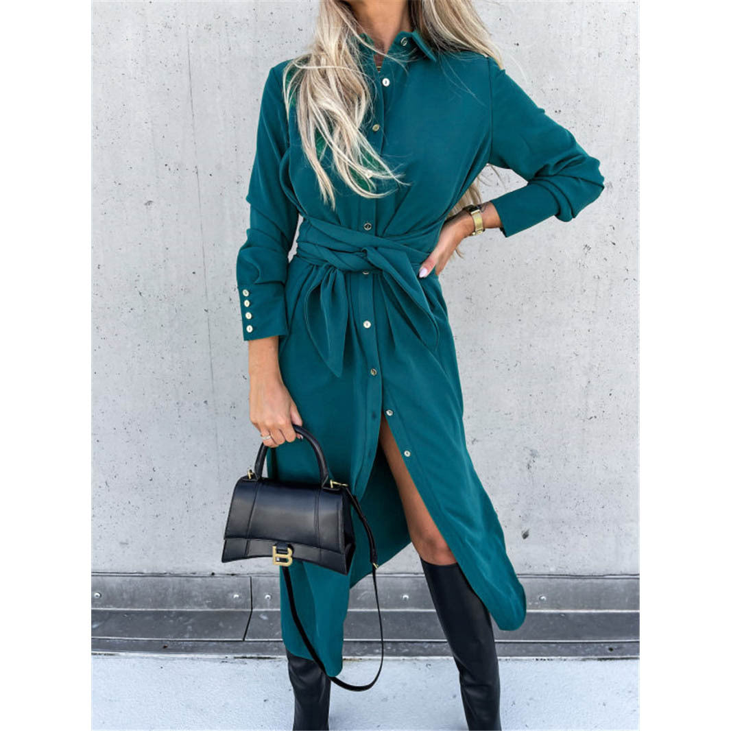 Women's Long Solid Color Sleeve Big Hem Dress