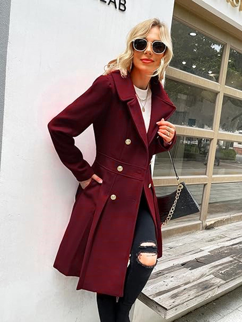 Women's Beautiful Long Woolen Double Breasted Coats
