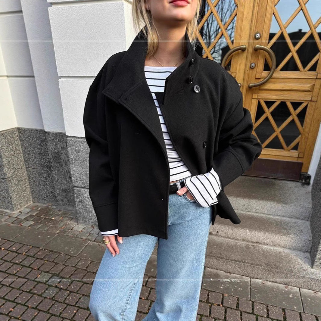 Women's High Quality Elegant Stand Collar Single Breasted Coats