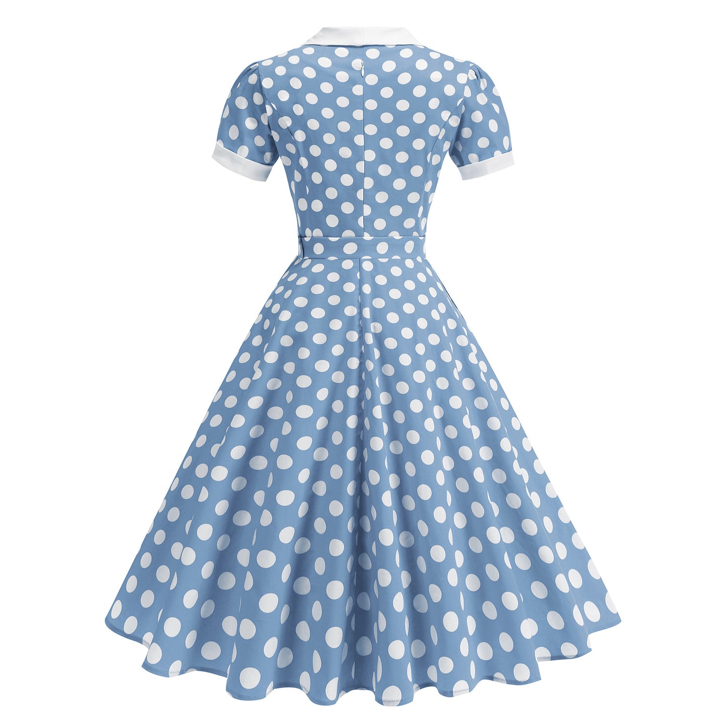 Style Royal Court Fresh Fake Two-piece Color Effect Collar Polka Dress