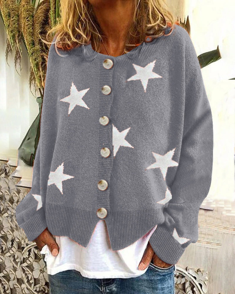 Women's Comfortable Knitted Five-pointed Star Single-breasted Sweaters