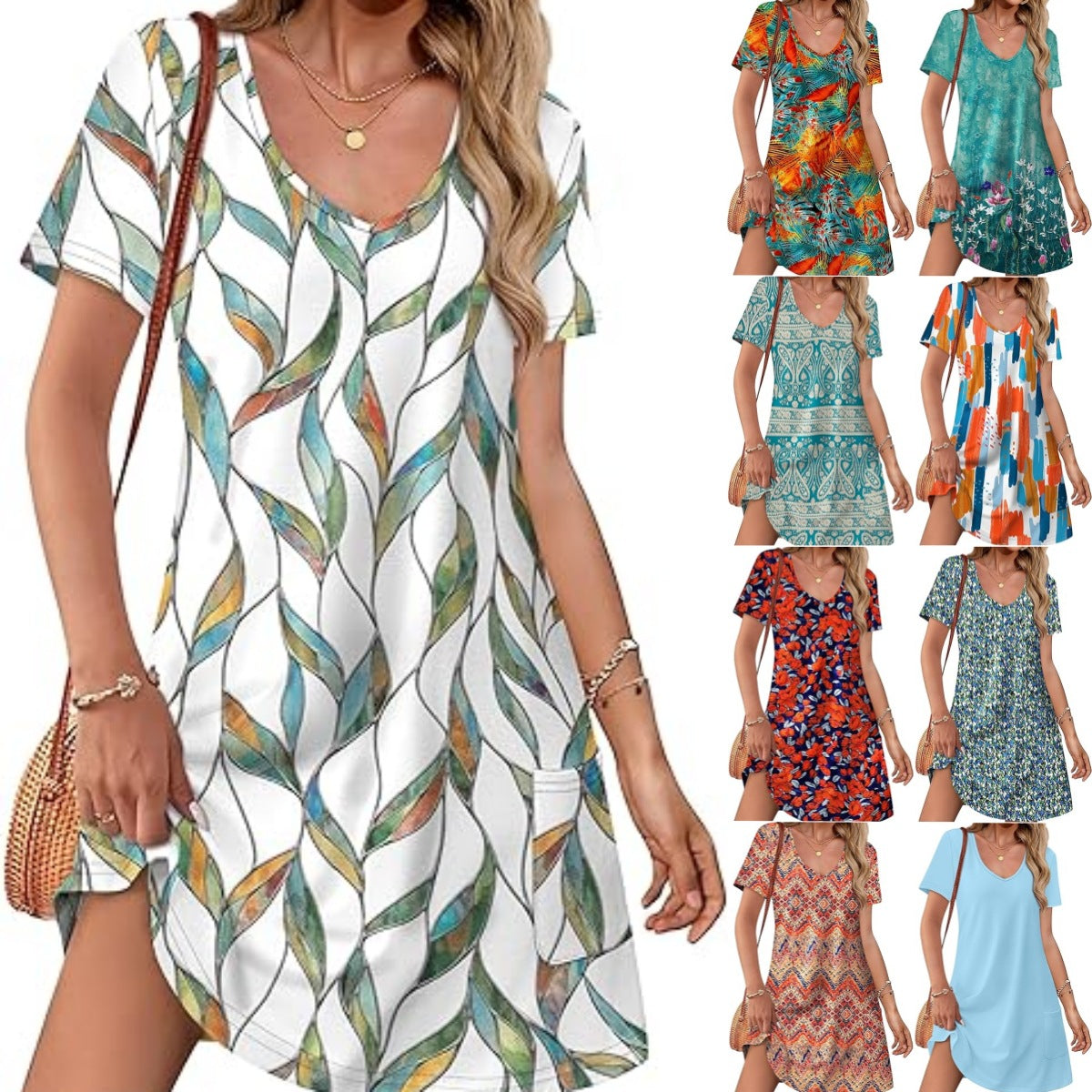 Women's Independent Loose V Casual Printed Short-sleeved Coats