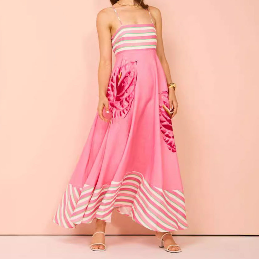 Women's Summer Simple Style Printed High Waist Dress