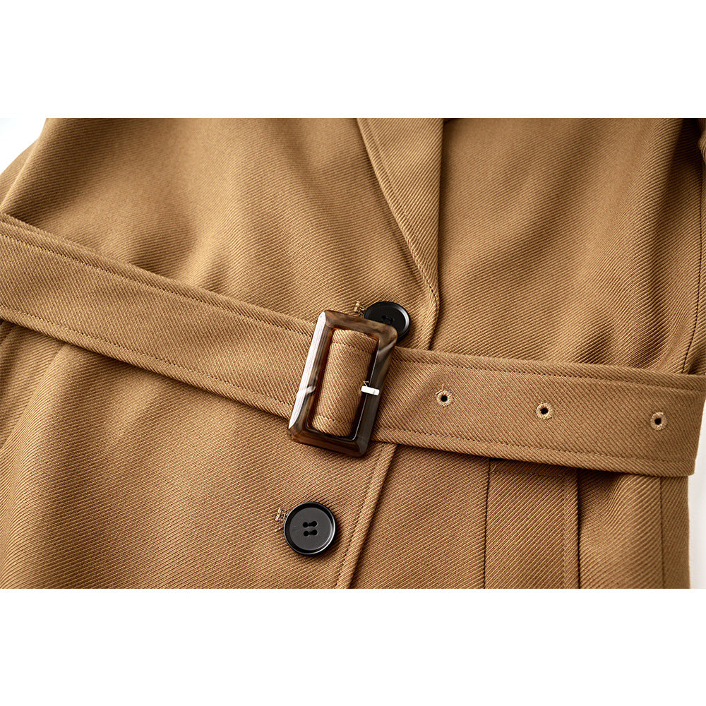 Quality Fabric Long Single-breasted Lace Up Trench Coats