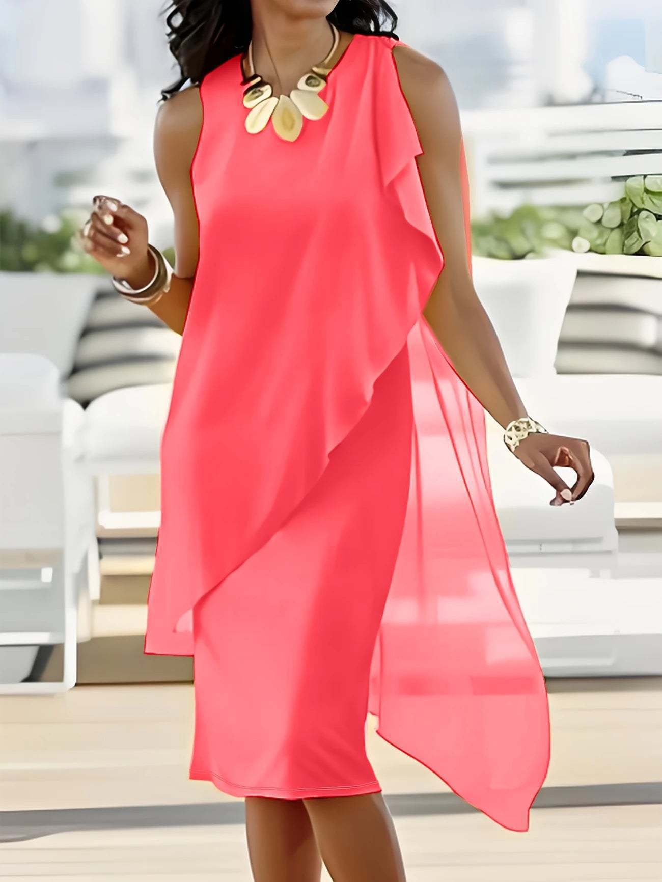 Women's Summer Urban Elegant Irregular Chiffon Sleeveless Dress