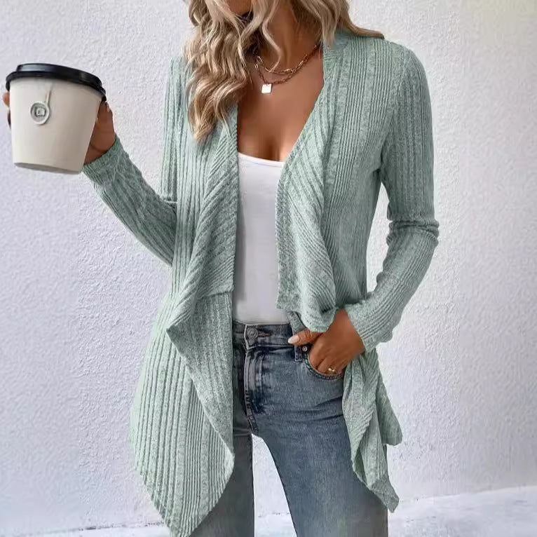 Women's Fashion Solid Color Knitted Placket Long Cardigans