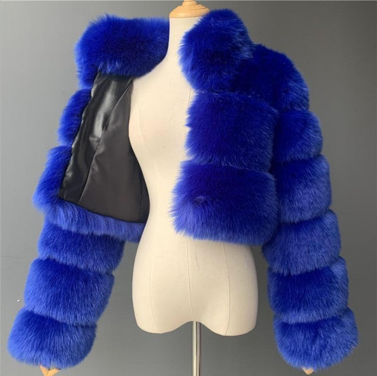Women's Imitation Fur Fashionable Stand Collar Long Coats