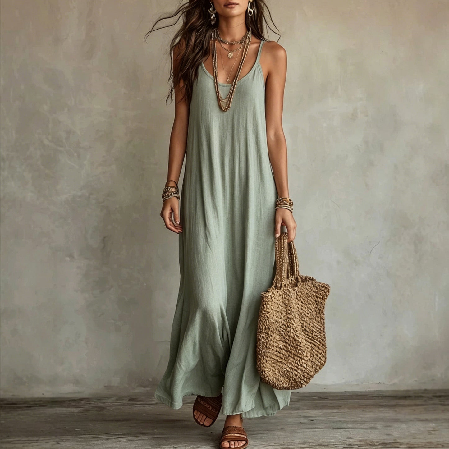 Relaxed Feeling Bohemian Seaside Vacation Travel Loose Thin Dress