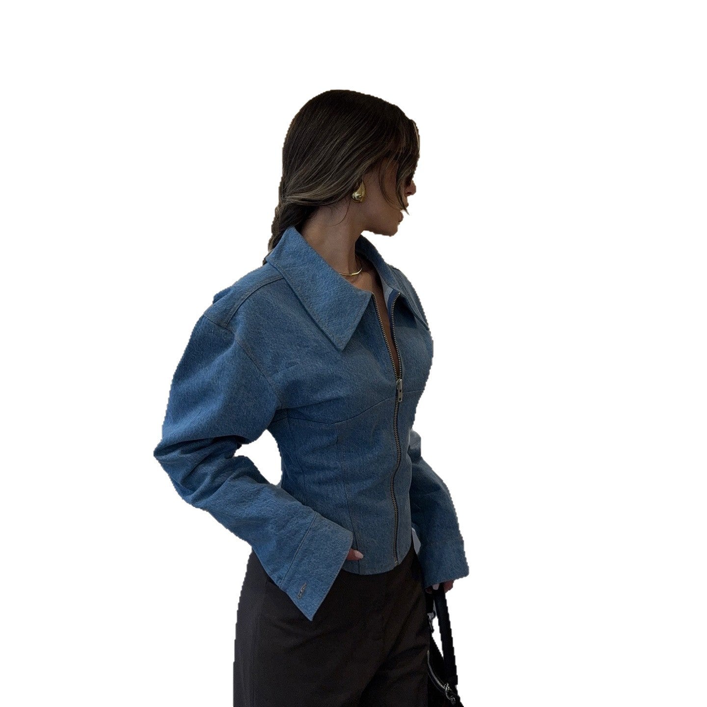 Commute Retro Collar Denim Hot Shoulder Blouses