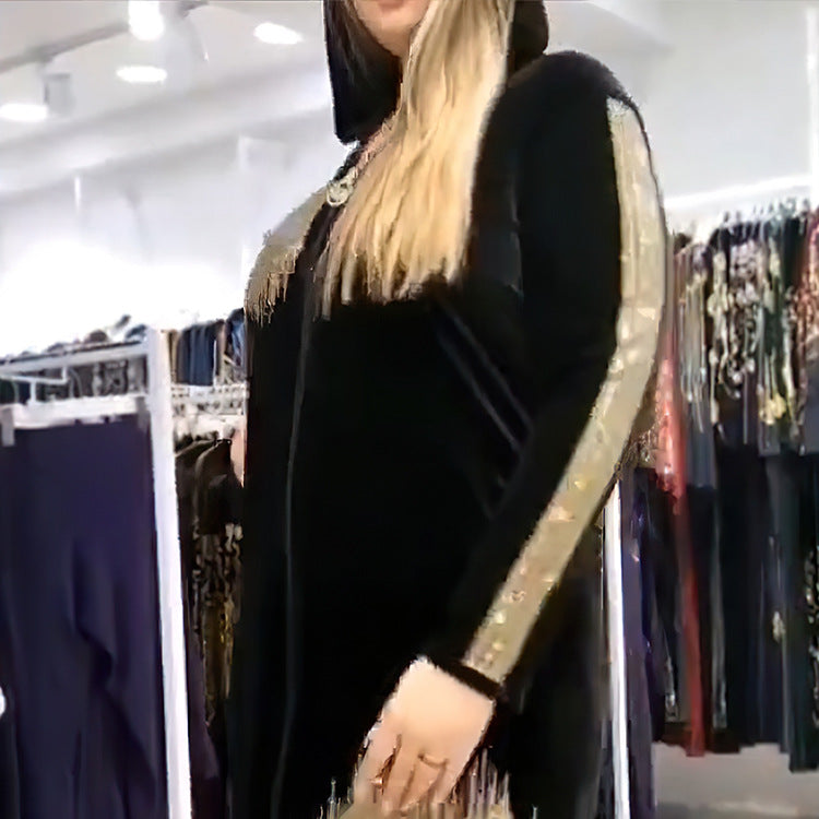 Women's Muslim Long-sleeved Hooded Robe Veet Rhinestone Dresses