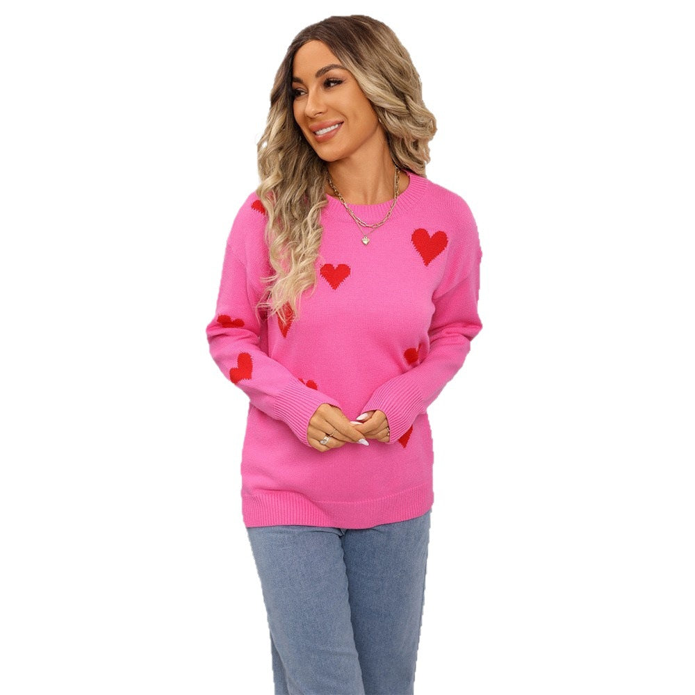 Women's Long Sleeve Love Embroidered Loose Sweater