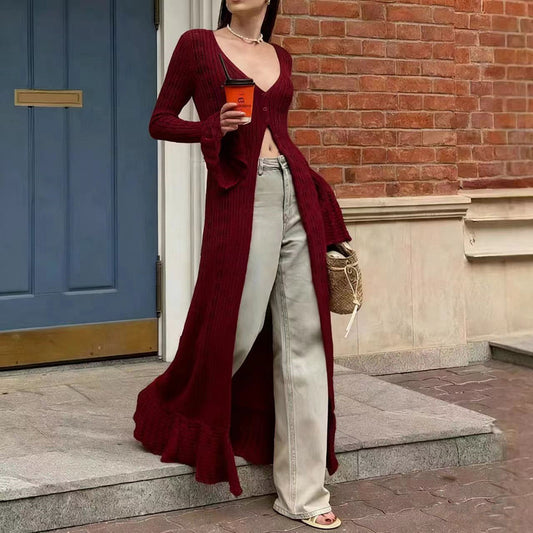 French Style Vacation Hollow Bell Sleeve Woolen Dresses