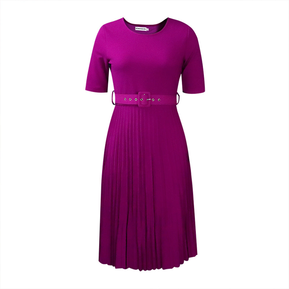 Women's Summer Sleeve High Waist Yellow Pleated Dress