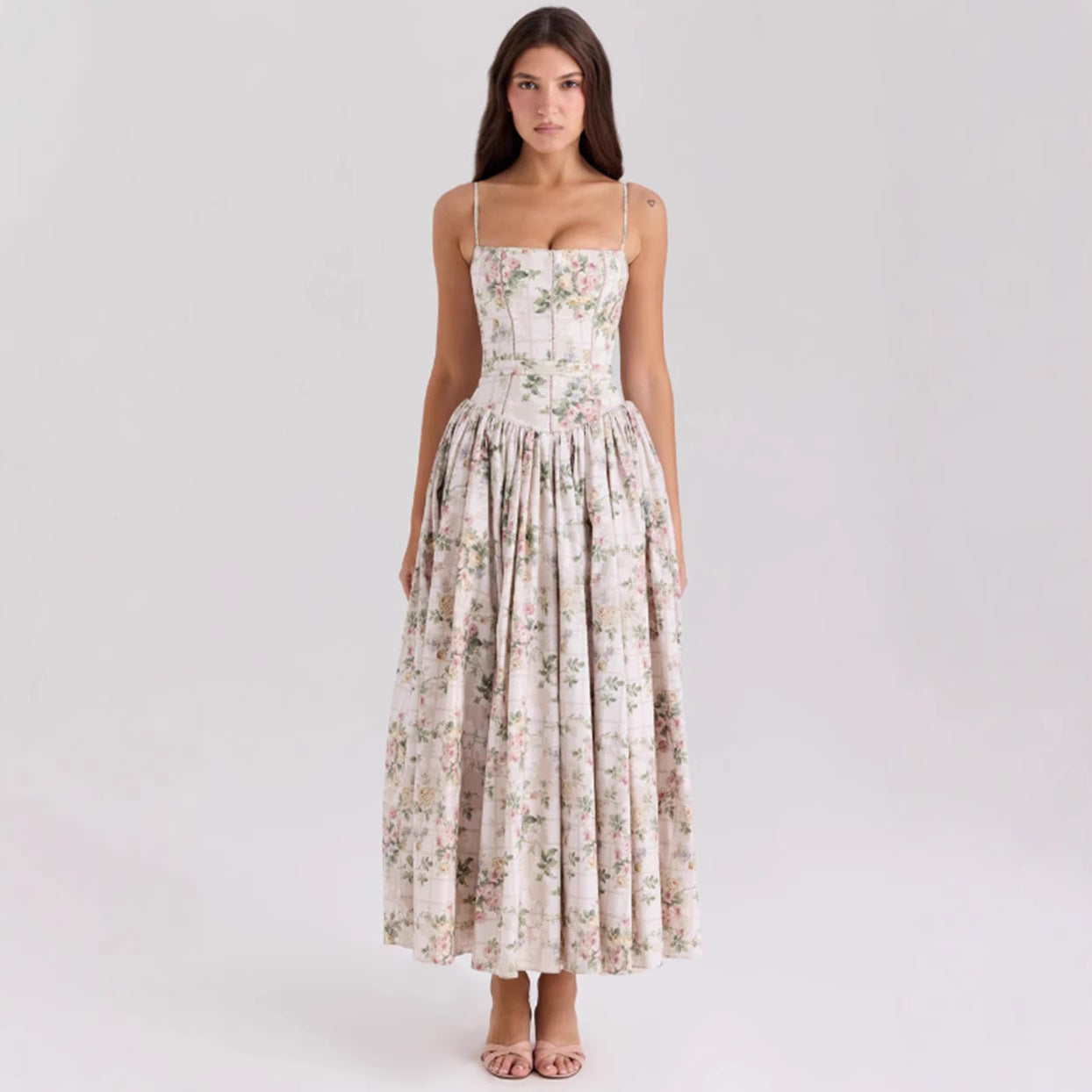 Elegant Gentle Slimming Floral Strap Dress Dresses