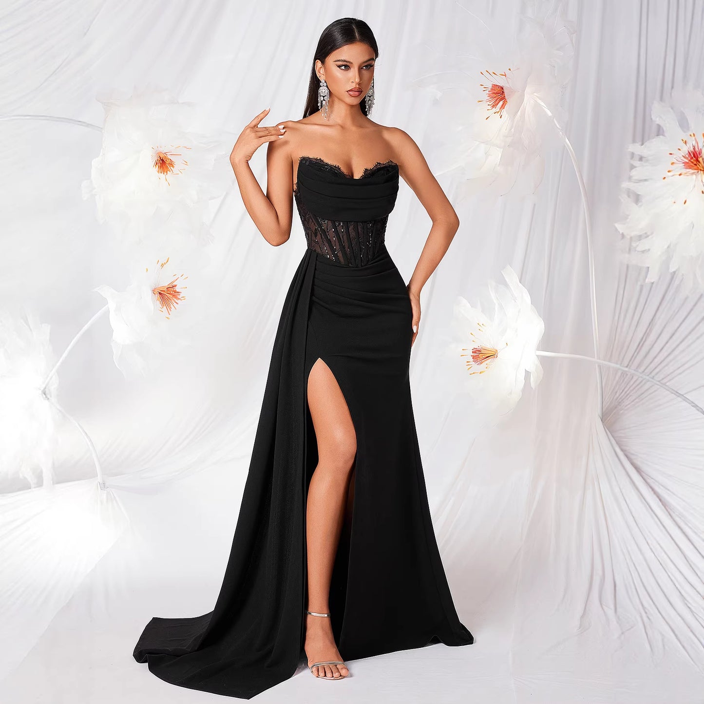 Lace Sexy Fishbone Slim Fit Slit Dress