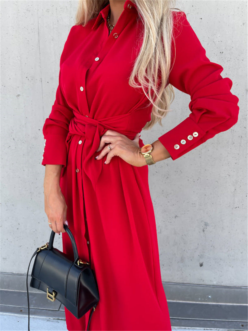 Women's Long Solid Color Sleeve Big Hem Dress