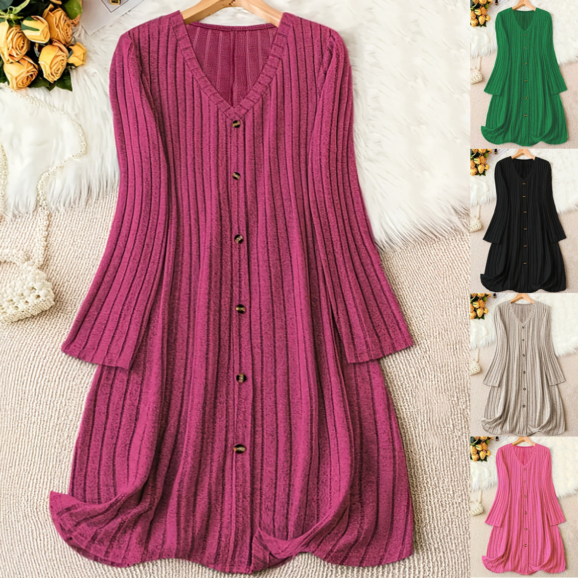 Elegant Inner Match Knitted Style Sunken Dress