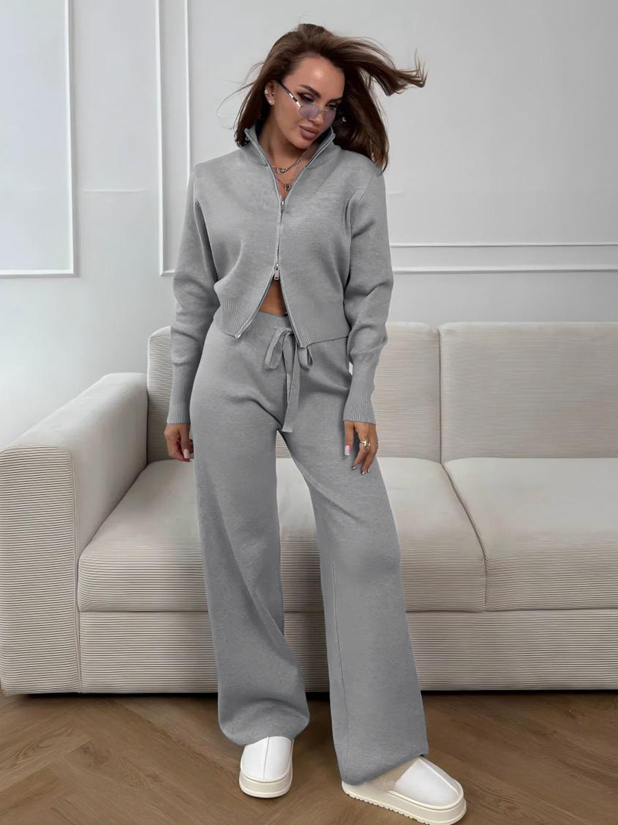 Zipper Knitting Temperament Commute Double Open Suits