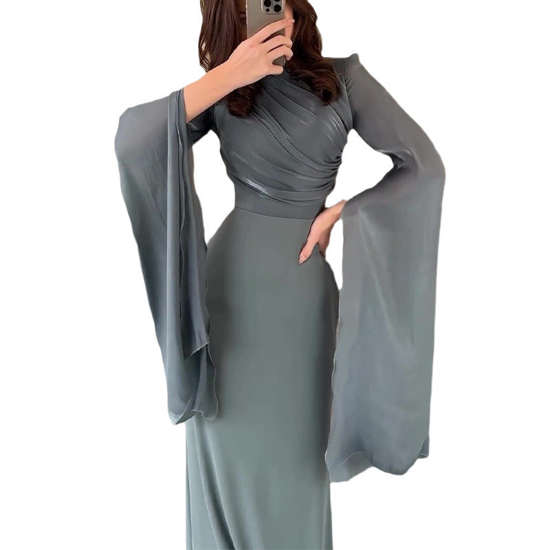 Solid Color Stitching Big Swing Sleeve Dresses