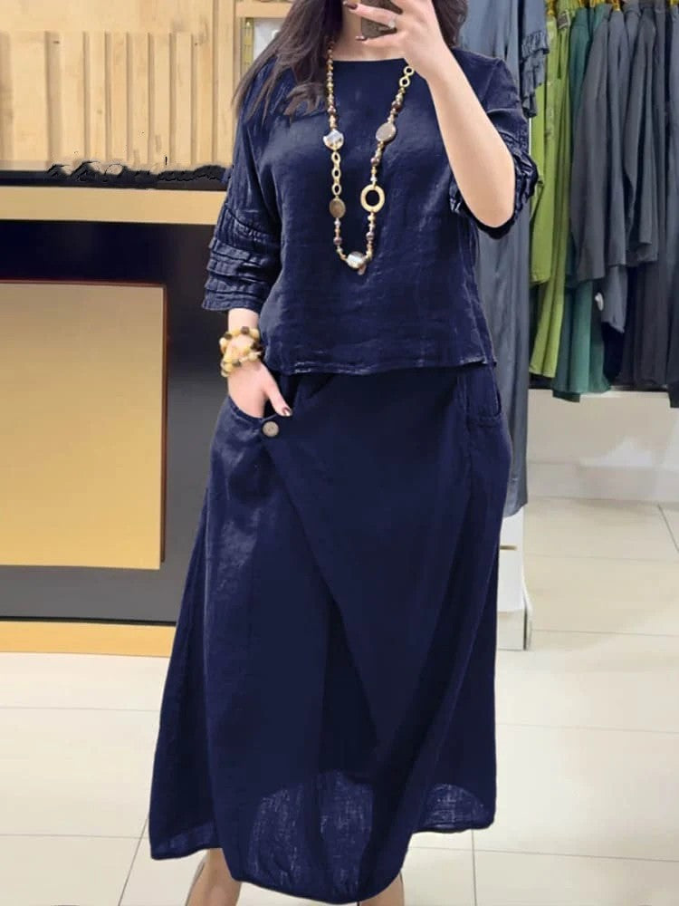Women's Casual Solid Color Loose Dress Two-piece Suits