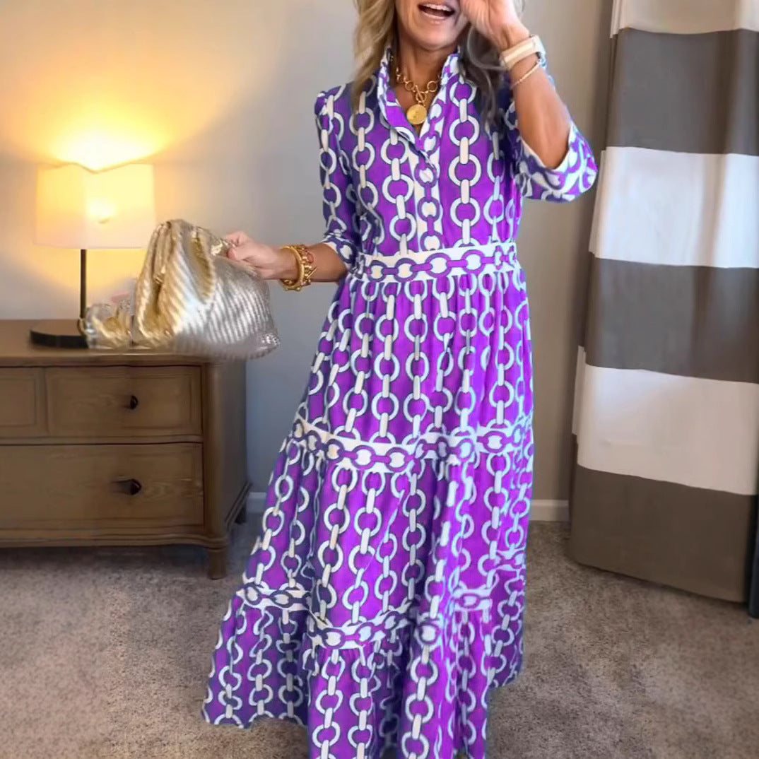 Slouchy Geometric Print Round Neck Dress Dresses