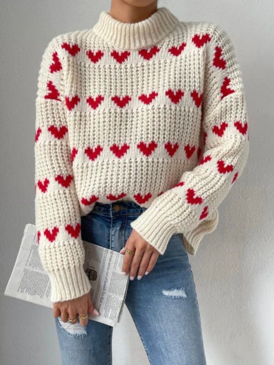 Graceful Women's Loose Love Jacquard Pullover Sweater