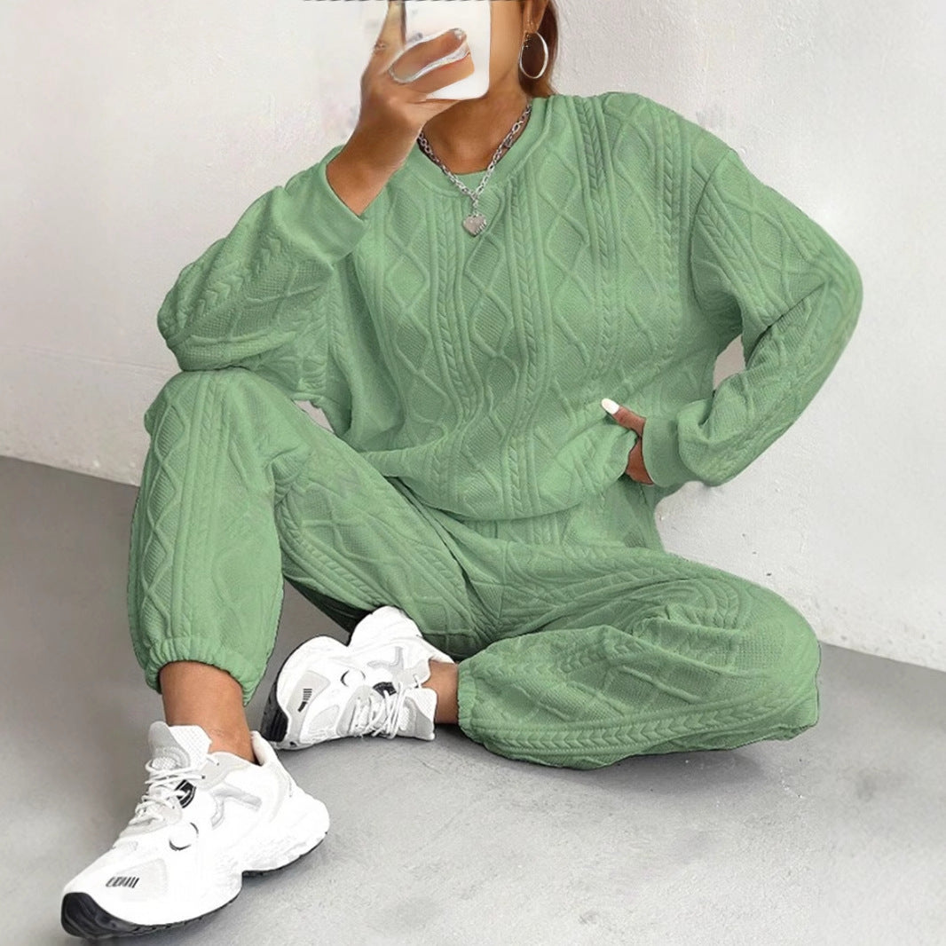 Women's Fashion Jacquard Thread Casual Two-piece Female Suits