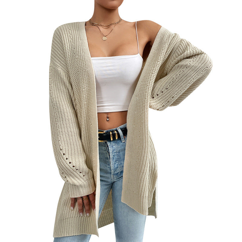 Attractive Loose Mid-length Knitted Solid Color Sweaters