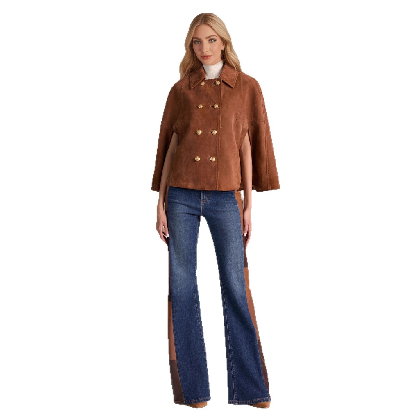 Fashion Retro Loose Design Double Row Metal Buckle Coats