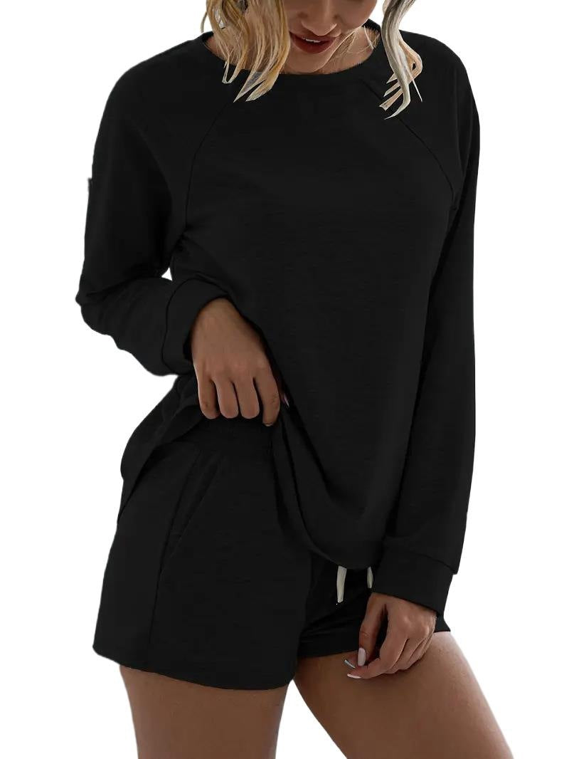 Women's Solid Color Elegant Two-piece Round Neck Long Sleeve Fashion Casual Suit
