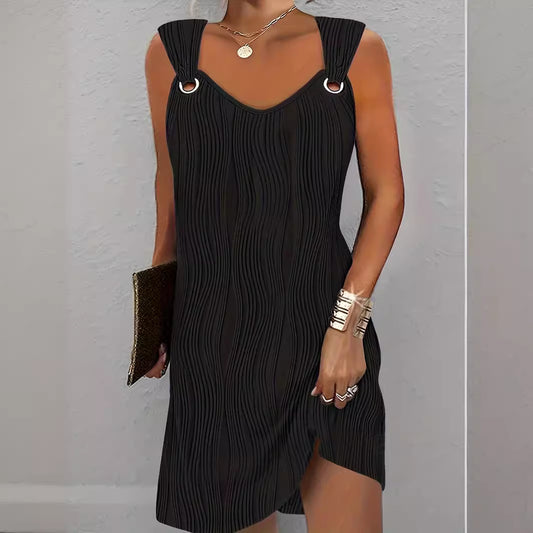 Women's Solid Color Water Wave Pattern Sleeveless Dresses