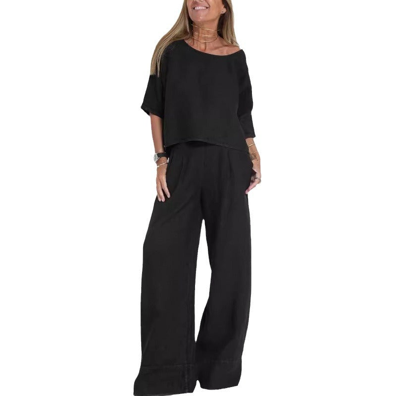 Women's Casual Loose Solid Color Sleeve Cotton Suits