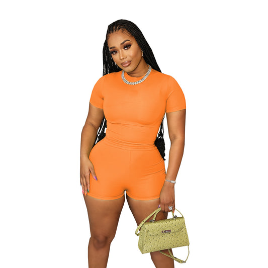 Women's Candy Color Sports Style Casual Short-sleeved Suits