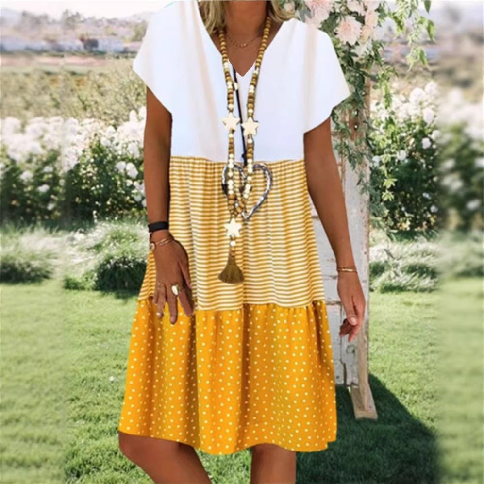 Classic Beautiful Women's Digital Printed Short-sleeved Dress