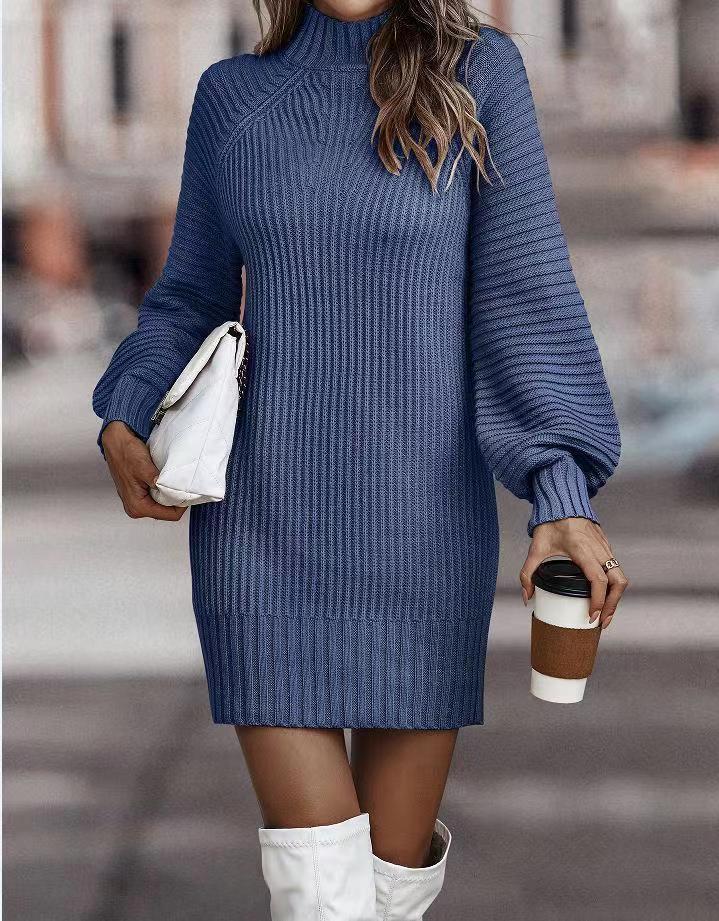 Graceful Innovative Women's Turtleneck Long Sleeve Dress