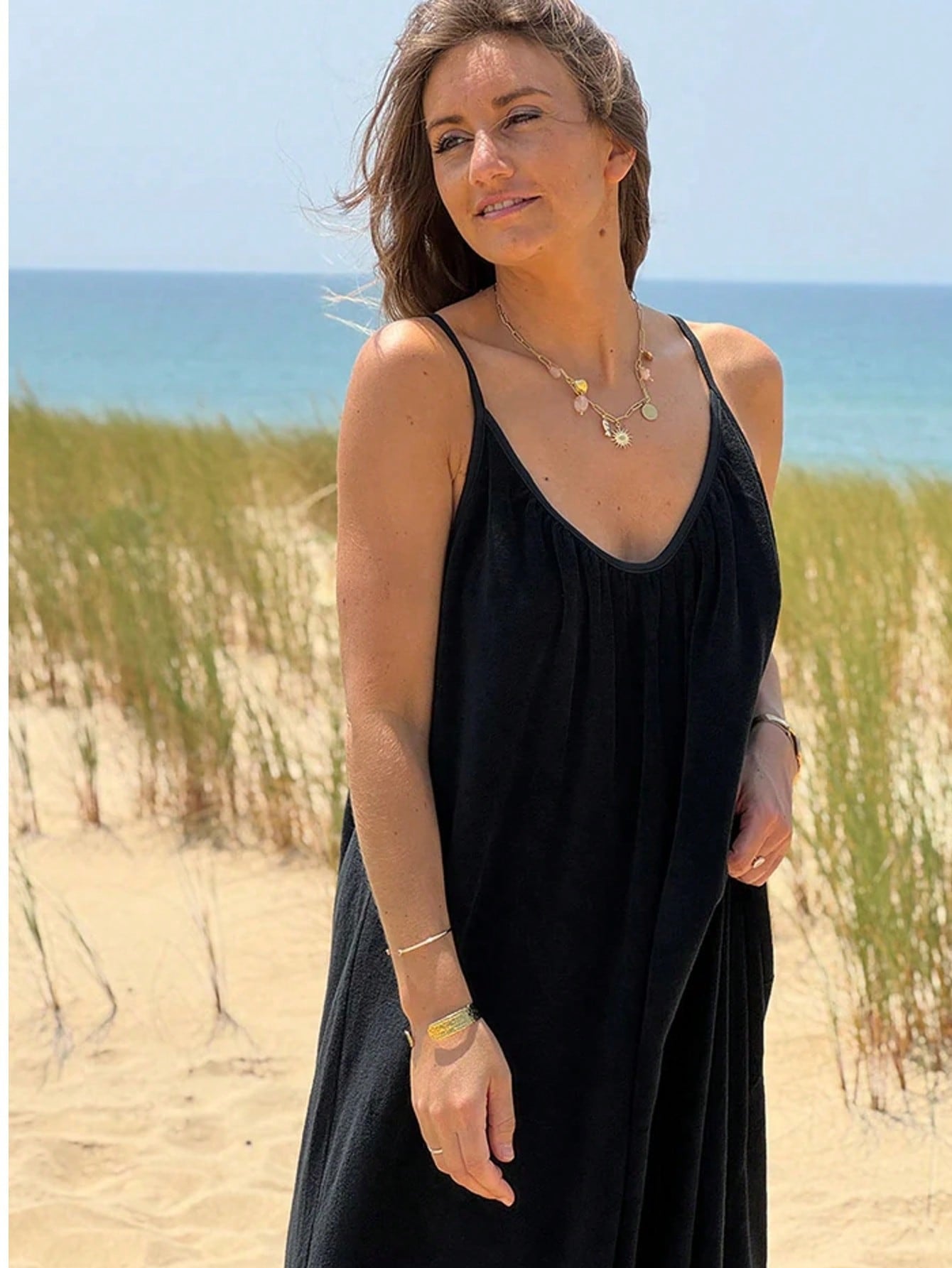 Women's Summer Loose Deep Sexy Backless Spaghetti Straps For Seaside Dress