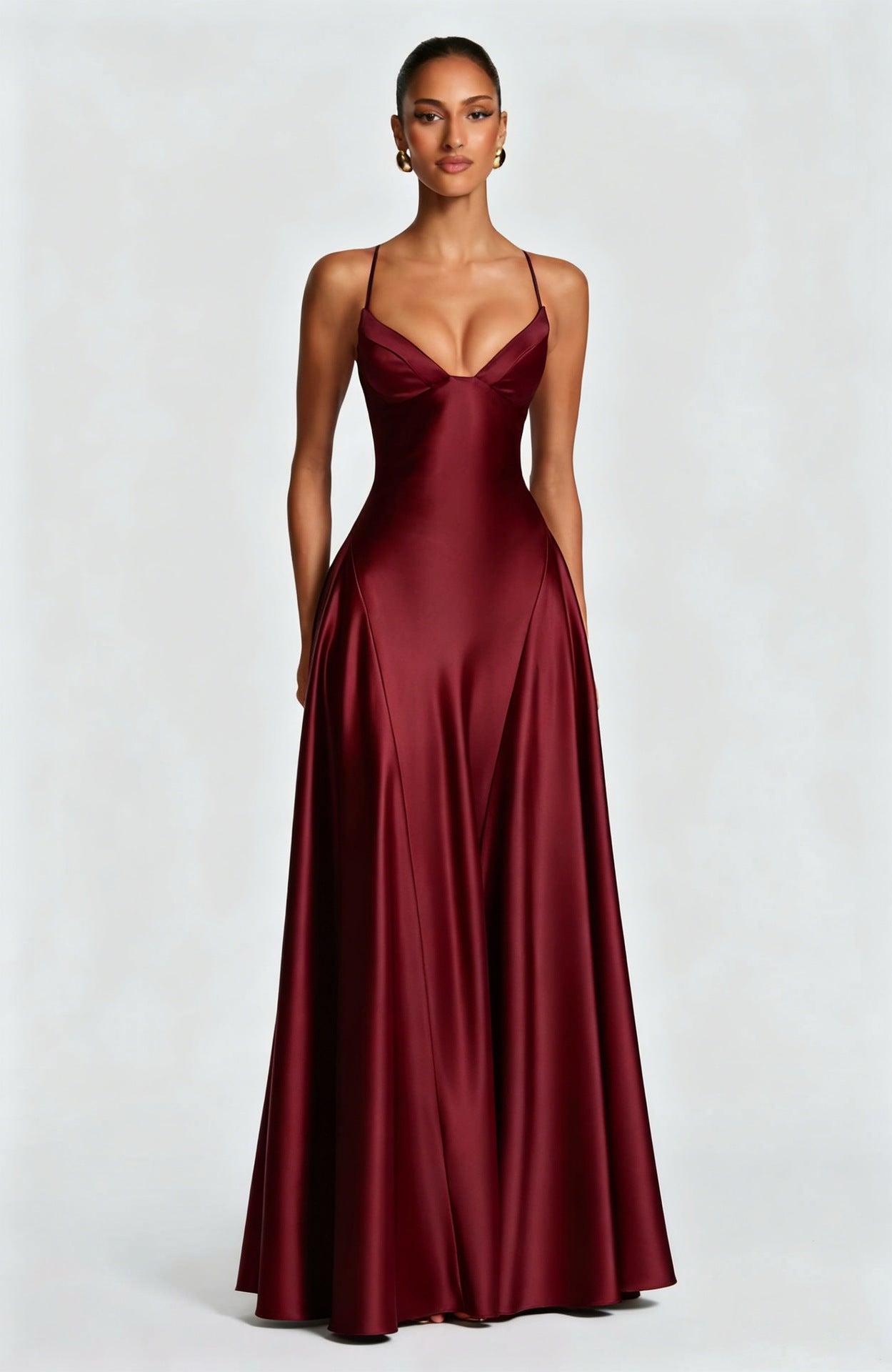 Women's Style Sexy Deep V Large Hem Satin Clothing