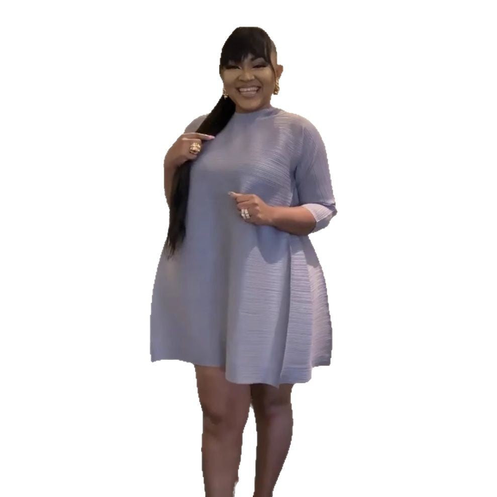 Women's Autumn Fashion Half Turtleneck Sleeve Solid Dress