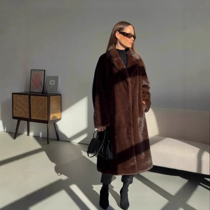 Women's Thick Mink Fur Lengthened Collar Faux Coats