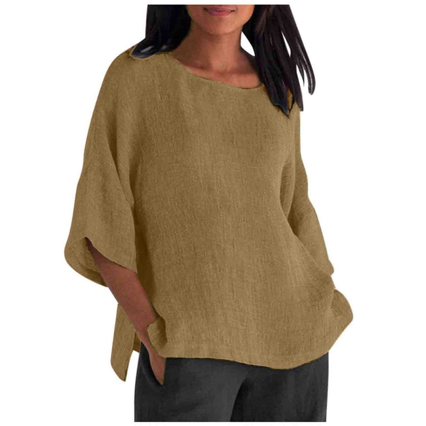 Women's Delivery Three-quarter Sleeve Round Neck Cotton Blouses