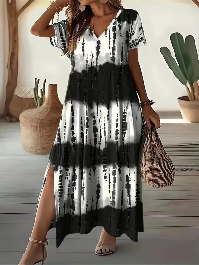 Women's Large Casual Summer Digital Floral Print Slit Street Style Dress