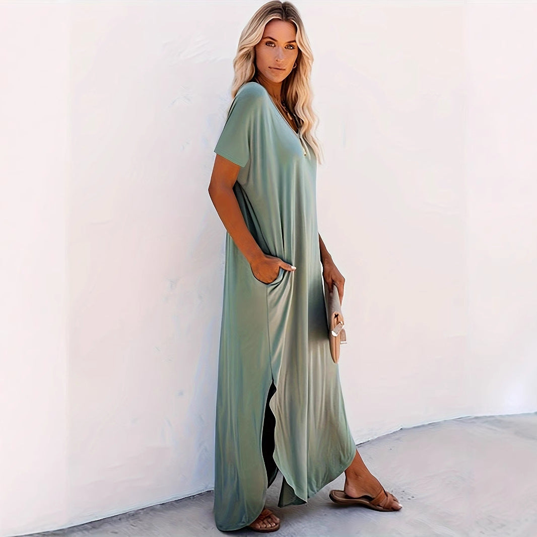Women's Pure Color Split Casual Style Loose Dress
