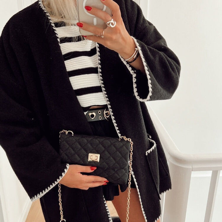 Graceful Glamorous Fashion Color Contrast Woolen Coats