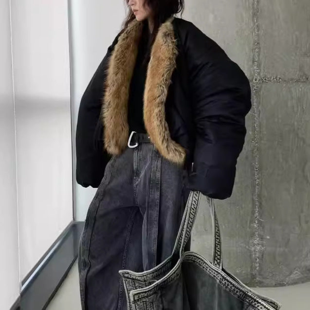 Women's American Fashion High-grade Cape Fur Cotton Winter Coats