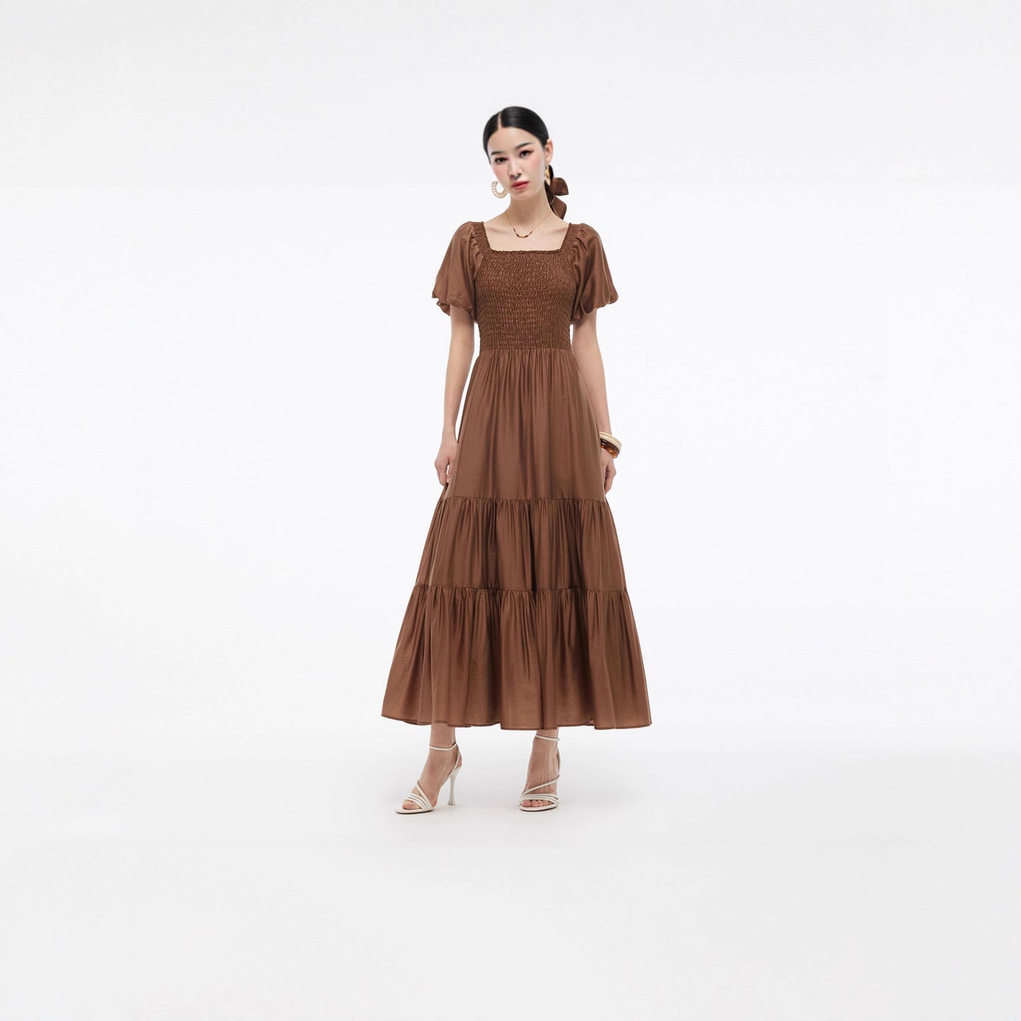 Women's Waist Trimming Printing Ruffles Elegant Fashion Dress