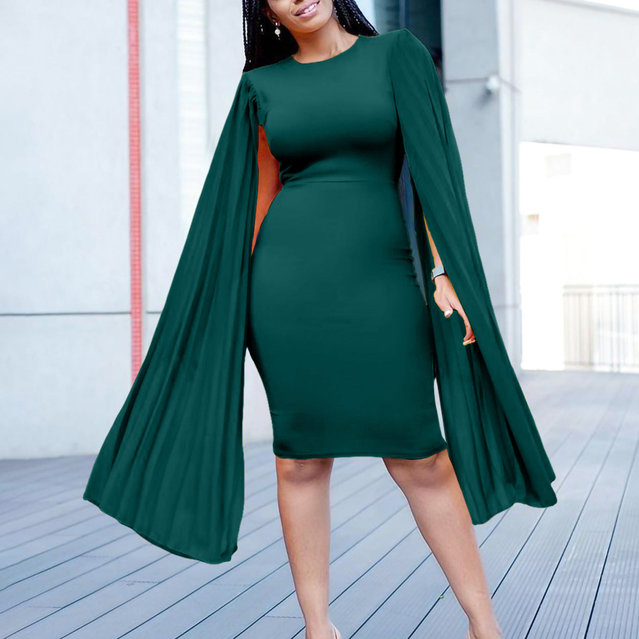 Fashionable Elegant Long-sleeved Pleated Sheath African Dress