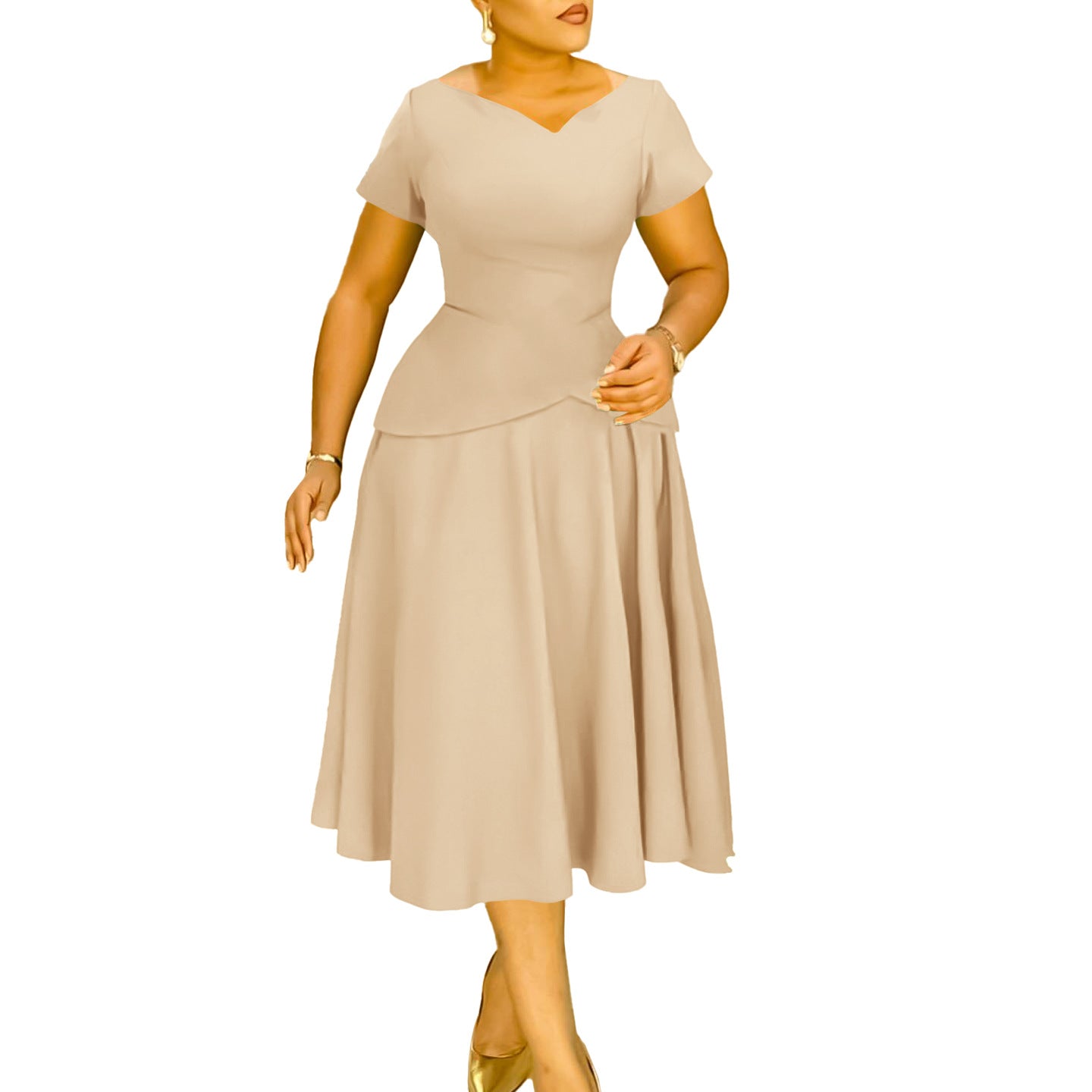 Solid Color Sleeve A- Line Large Dresses