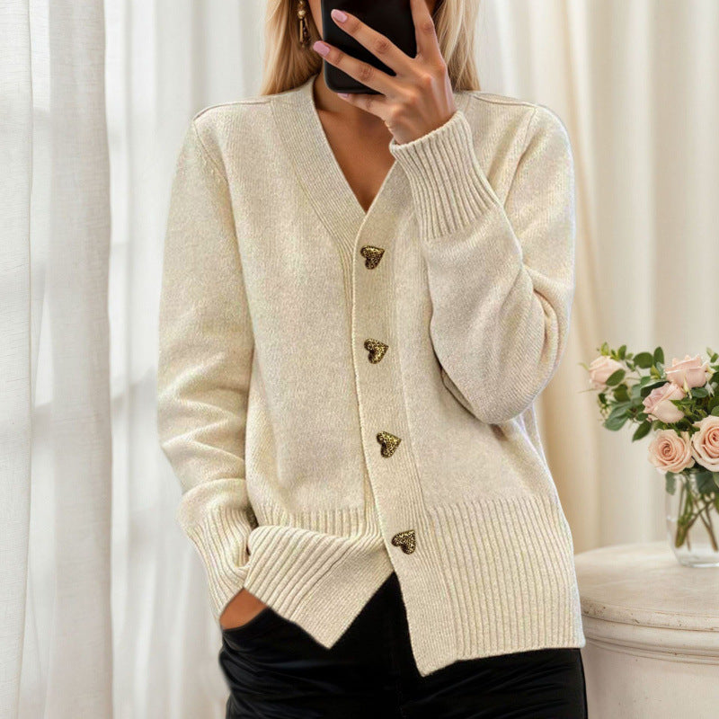 Women's Solid Color Long Sleeve Knitted Love Coats