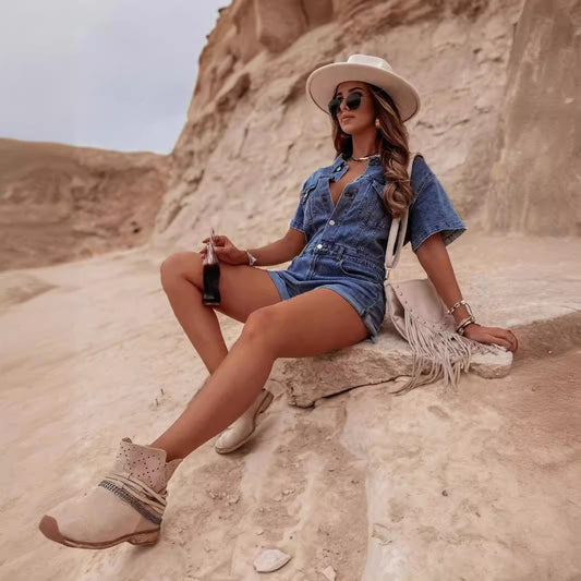 Charming Wind Loose Retro Denim One-piece Jeans